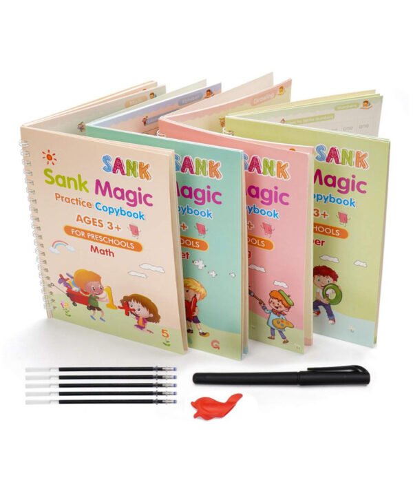 SENRiG MAGIC Practice Copybook For Kids (4 Book+1 Pen+10 Refill+1 Grip) Magic Practice Copy Book For Preschoolers