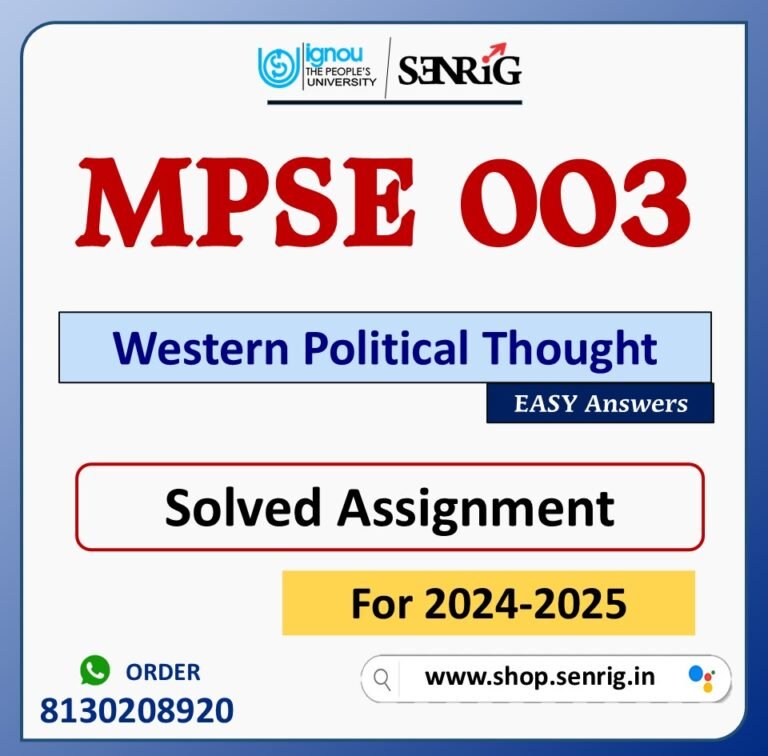 MPSE 003 Western Political Thought Solved Assignment for Session 2024-25 Download PDF