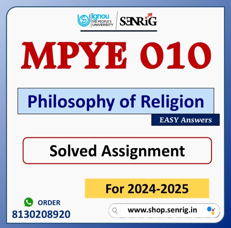 MPYE 010 Philosophy of Religion Solved Assignment for Session 2024-25 Download PDF