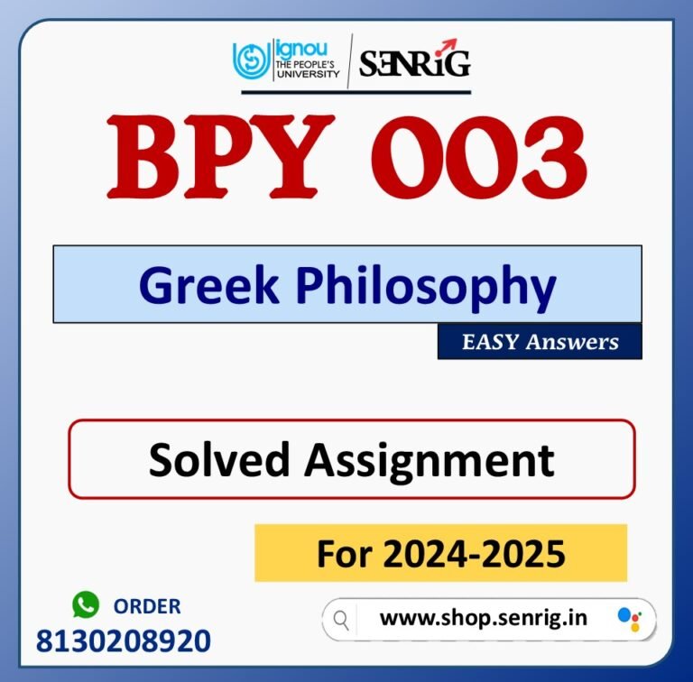 BPY 003 Greek Philosophy Solved Assignment for Session 2024-25 Download PDF