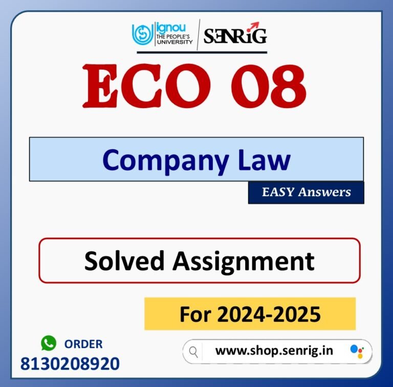 ECO 08 Company Law Solved Assignment for Session 2024-25 Download PDF