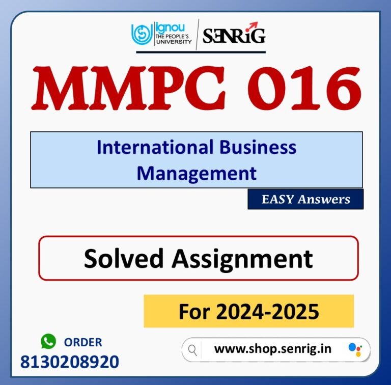 MMPC 016 International Business Management Solved Assignment for Session 2024-25 Download PDF