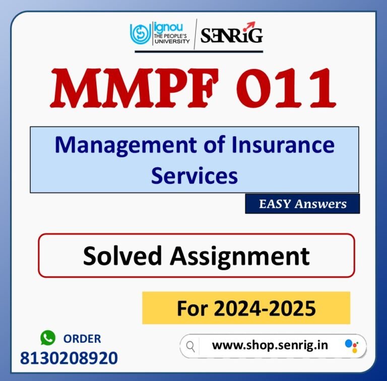 MMPF 011 Management of Insurance Services Solved Assignment for Session 2024-25 Download PDF