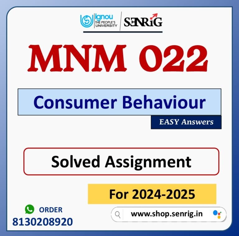 MNM 022 Consumer Behaviour Solved Assignment for Session 2024-25 Download PDF