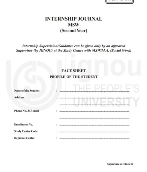 IGNOU MSWL 16 field Work Journal (English) Complete Handwritten Without Certificate