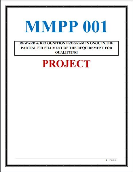 BUY MMPP 01 PROJECT MBA FINANCE on REWARD & RECOGNITION PROGRAM IN ONGC IN THE PARTIAL FULFILLMENT OF THE REQUIREMENT FOR QUALIFYING