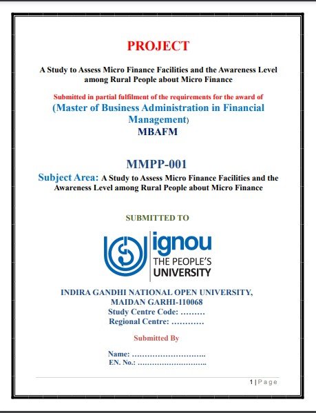 BUY MMPP 01 PROJECT MBA FINANCE on A Study to Assess Micro Finance Facilities and the Awareness Level among Rural People about Micro Finance