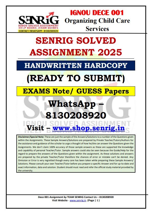 DECE 001 Solved Assignment In English Jan–July 2025