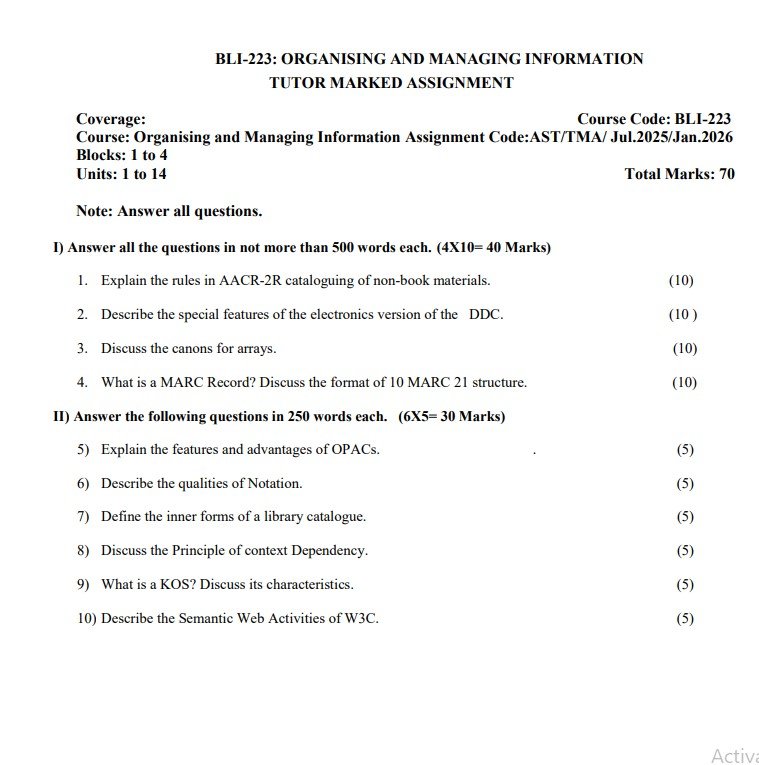 IGNOU BLI-223 Solved Assignment 2025 PDF (English