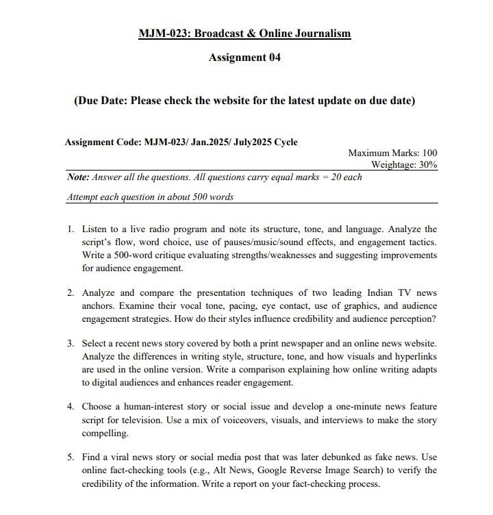 IGNOU MJM-023 Solved Assignment January 2025-July 2025 PDF