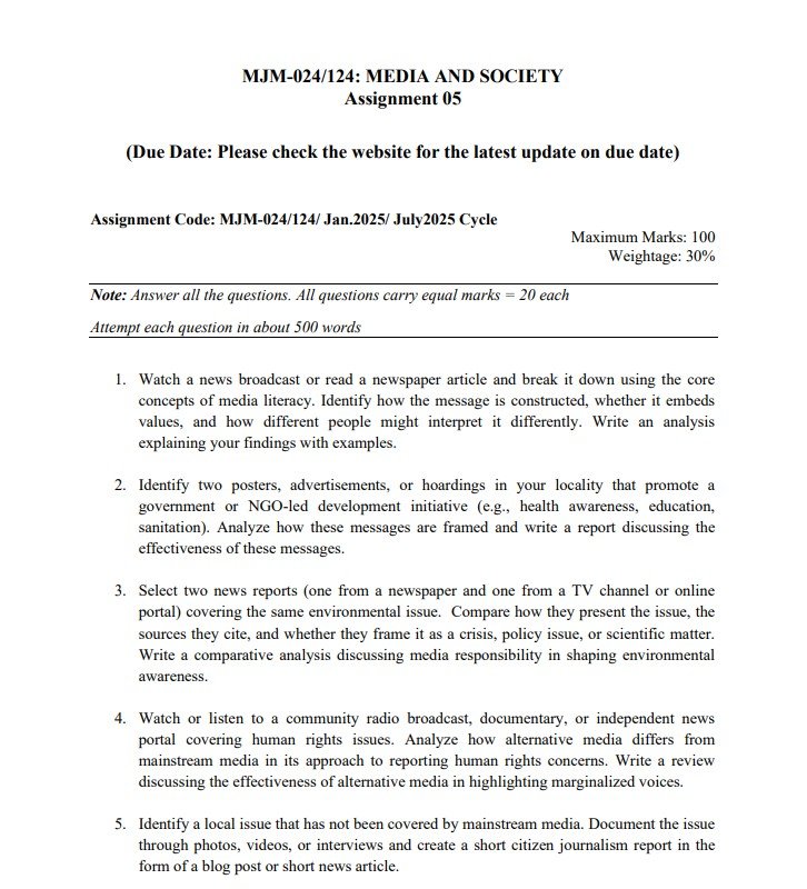 IGNOU MJM-024/124 Solved Assignment January 2025-July 2025