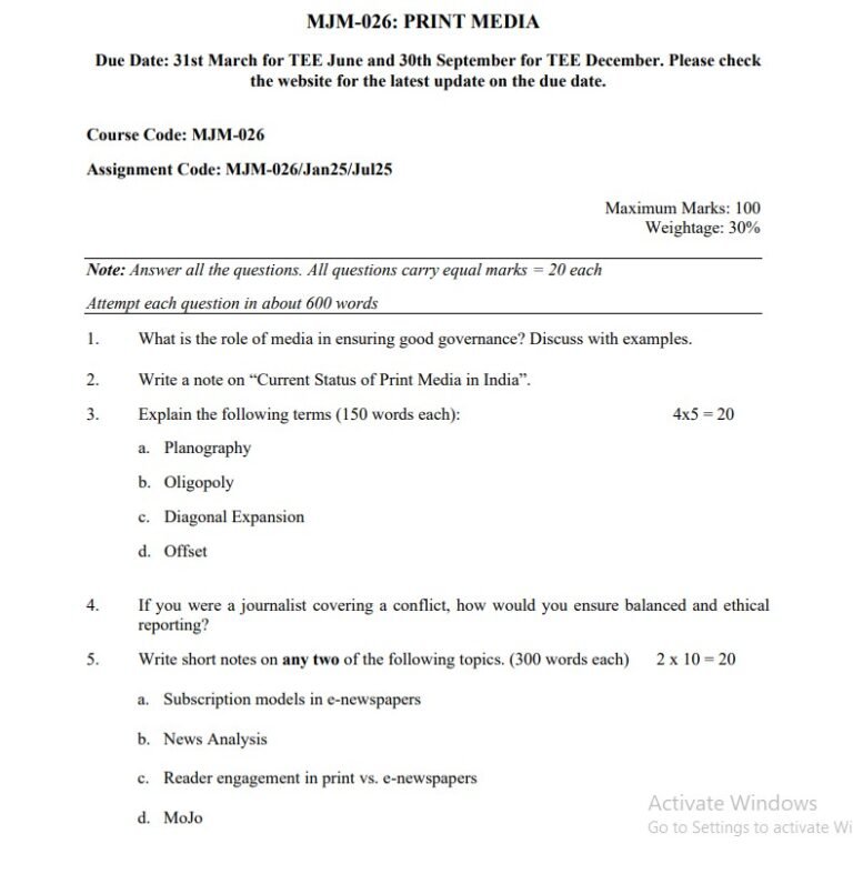 IGNOU MJM-026 Solved Assignment January 2025-July 2025 PDF