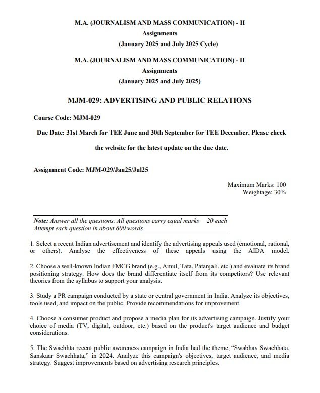 MJM-029 Solved Assignment January 2025-July 2025 (English)