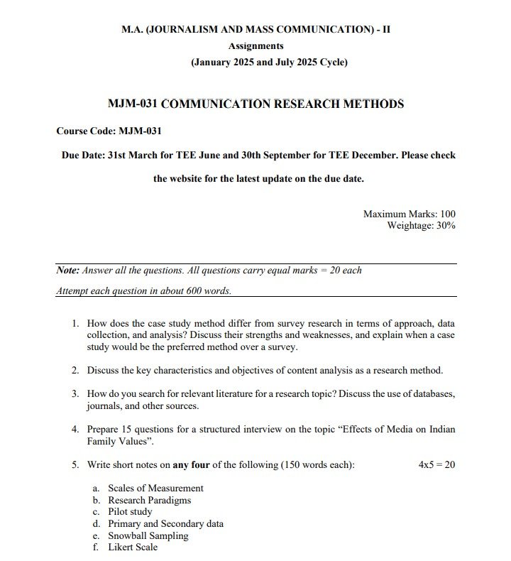 MJM-031 Solved Assignment January 2025-July 2025 (English)