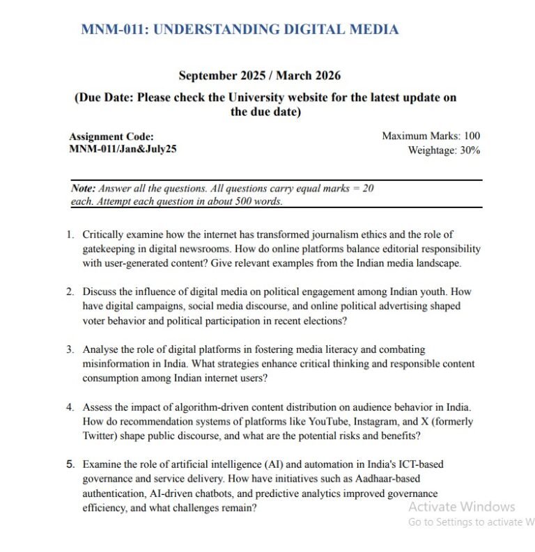 IGNOU MNM-011 Solved Assignment Jan & July 25 PDF (English)