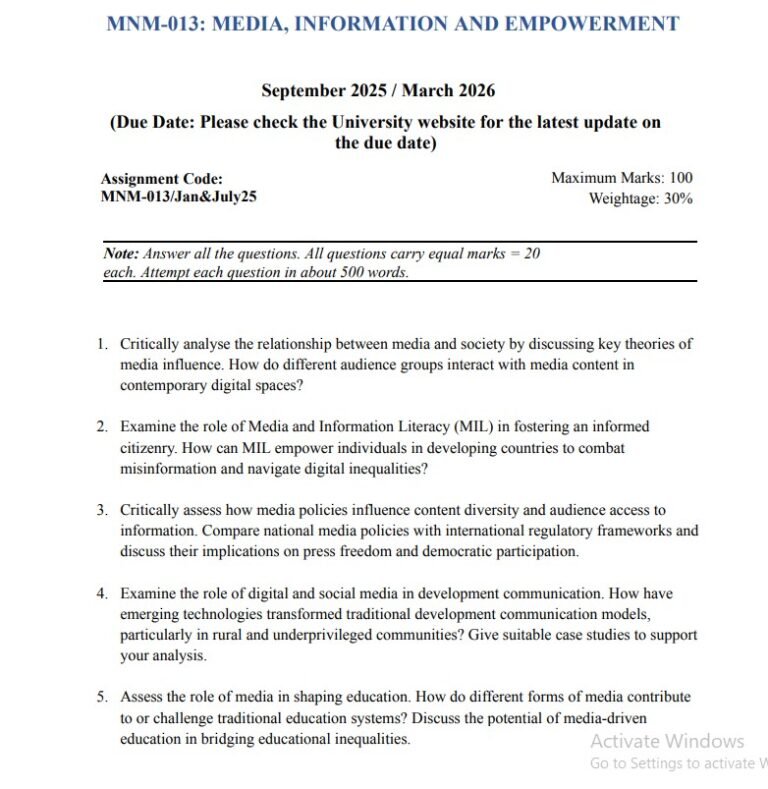 IGNOU MNM-013 Solved Assignment Jan & July 25 PDF (English)