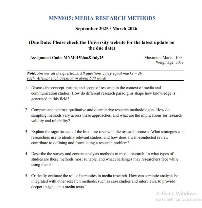 IGNOU MNM 015 Solved Assignment Jan & July 25 PDF (English)