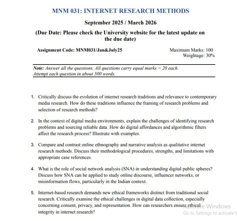 IGNOU MNM 031 Solved Assignment Jan & July 25 PDF (English)