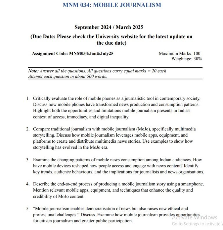 IGNOU MNM 034 Solved Assignment Jan & July 25 PDF (English)