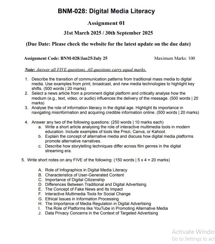 IGNOU BNM-028 Solved Assignment Jan-July 2025 PDF (English)