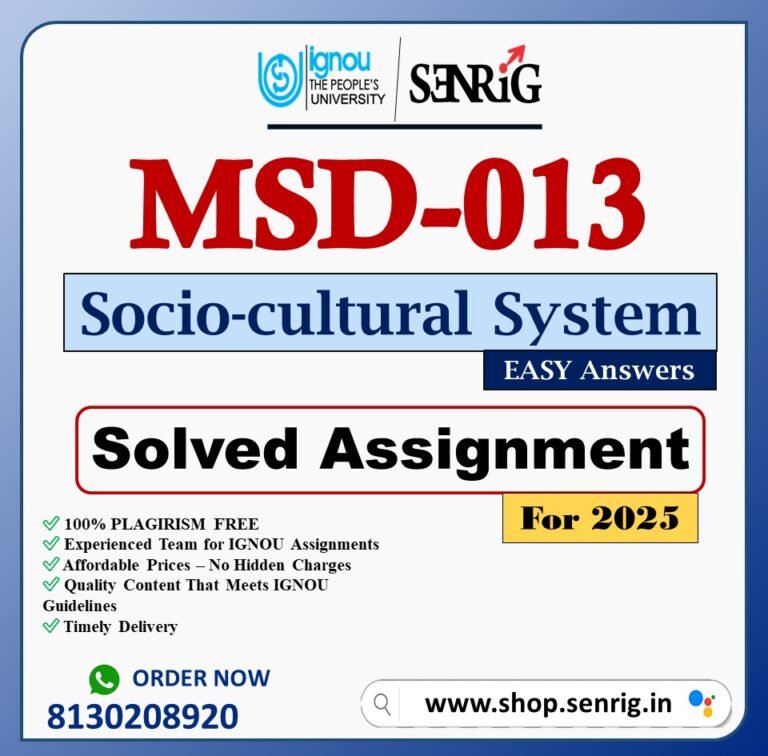 IGNOU MSD-013 Solved Assignment 2025 PDF (English)