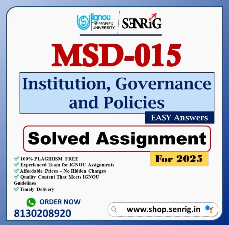 IGNOU MSD-015 Solved Assignment 2025 PDF (English)