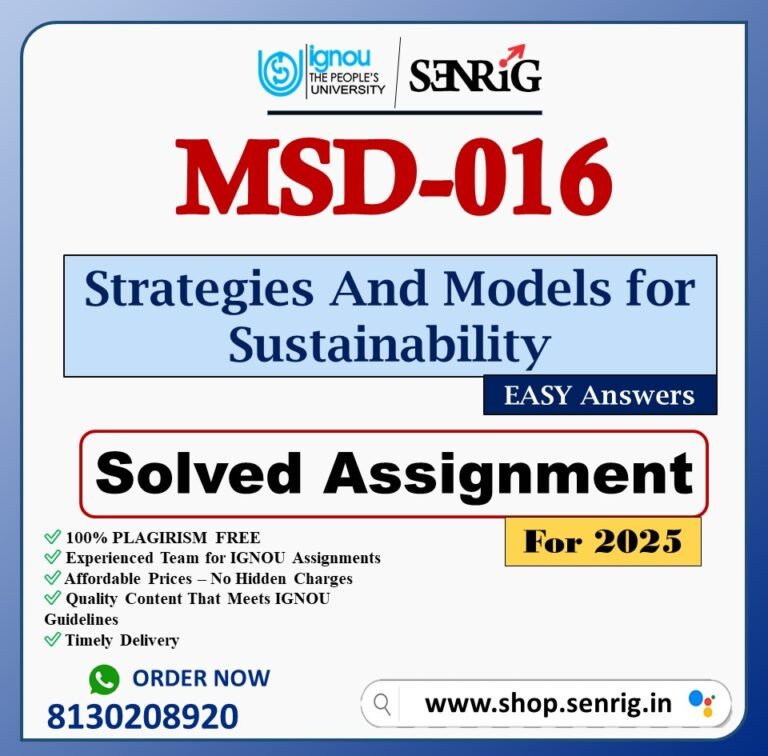IGNOU MSD-016 Solved Assignment 2025 PDF (English)