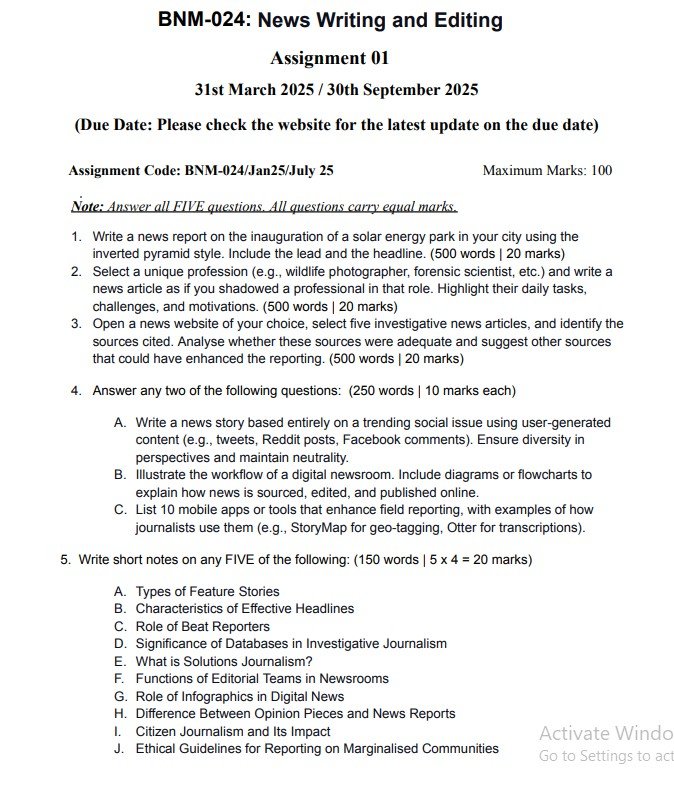 IGNOU BNM-024 Solved Assignment Jan-July 2025 PDF (English)