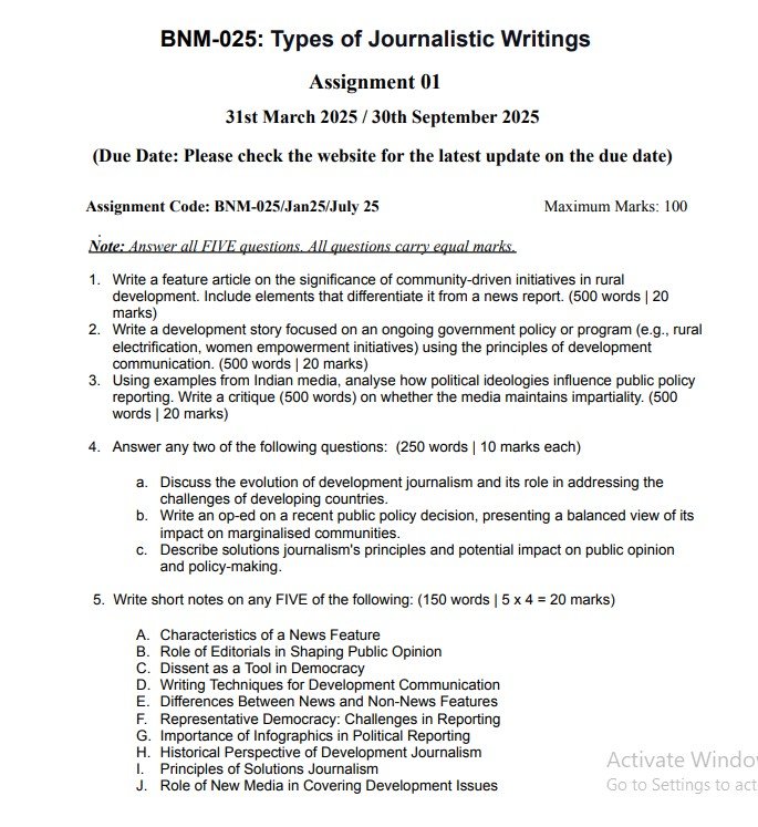 IGNOU BNM-025 Solved Assignment Jan-July 2025 PDF (English)