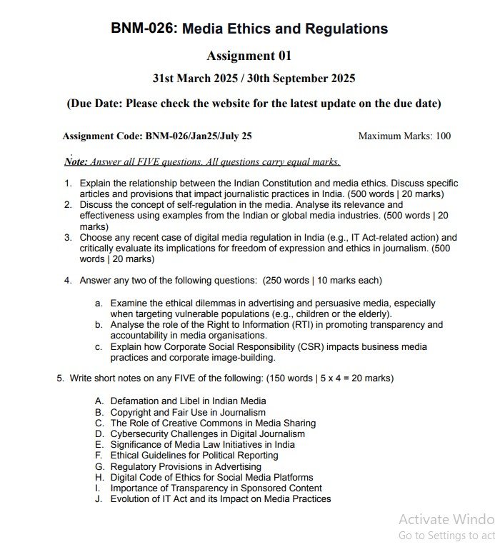 IGNOU BNM-026 Solved Assignment Jan-July 2025 PDF (English)