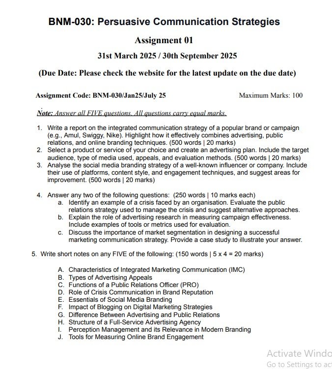 IGNOU BNM-030 Solved Assignment Jan-July 2025 PDF (English)