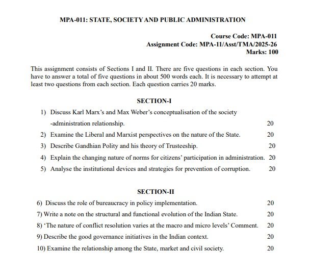 IGNOU MPA-011 Solved Assignment 2025 PDF (English)