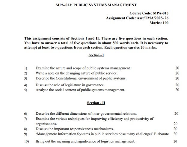 IGNOU MPA-013 Solved Assignment 2025-26 PDF (English)