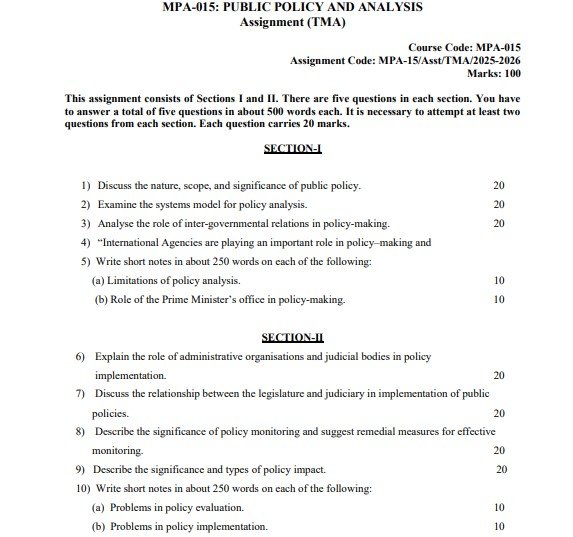 IGNOU MPA-015 Solved Assignment 2025-26 PDF (English)