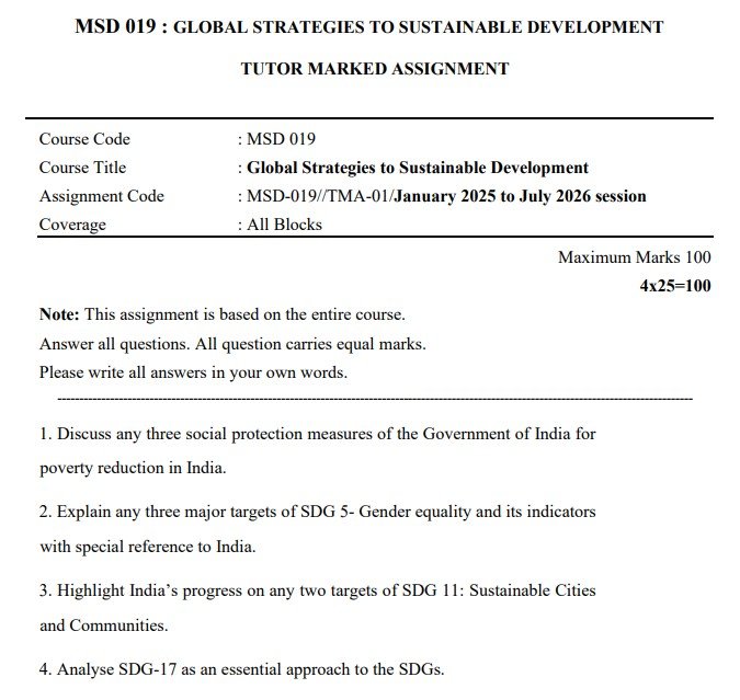 IGNOU MSD-019 Solved Assignment 2025-26 PDF (English)