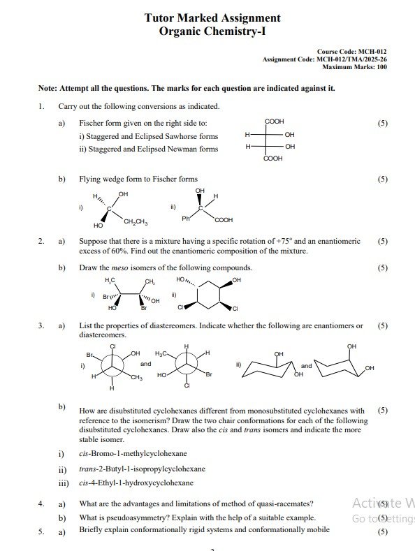 IGNOU MCH-012 Solved Assignment 2025-26 PDF (English)