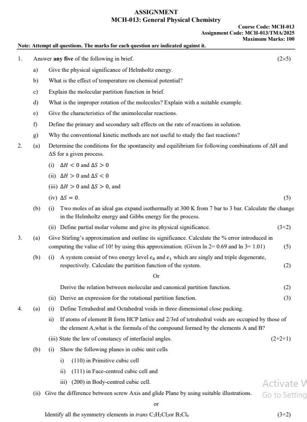 IGNOU MCH-013 Solved Assignment 2025-26 PDF (English)