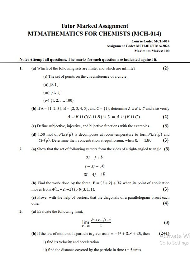 IGNOU MCH-014 Solved Assignment 2025-26 PDF (English)