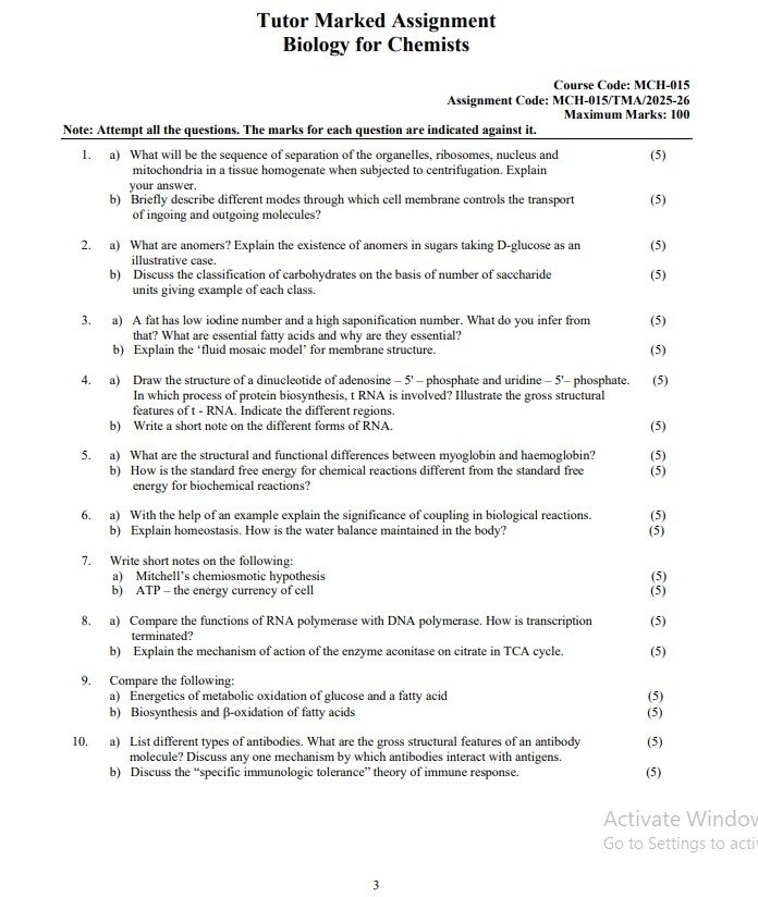 IGNOU MCH-015 Solved Assignment 2025-26 PDF (English)