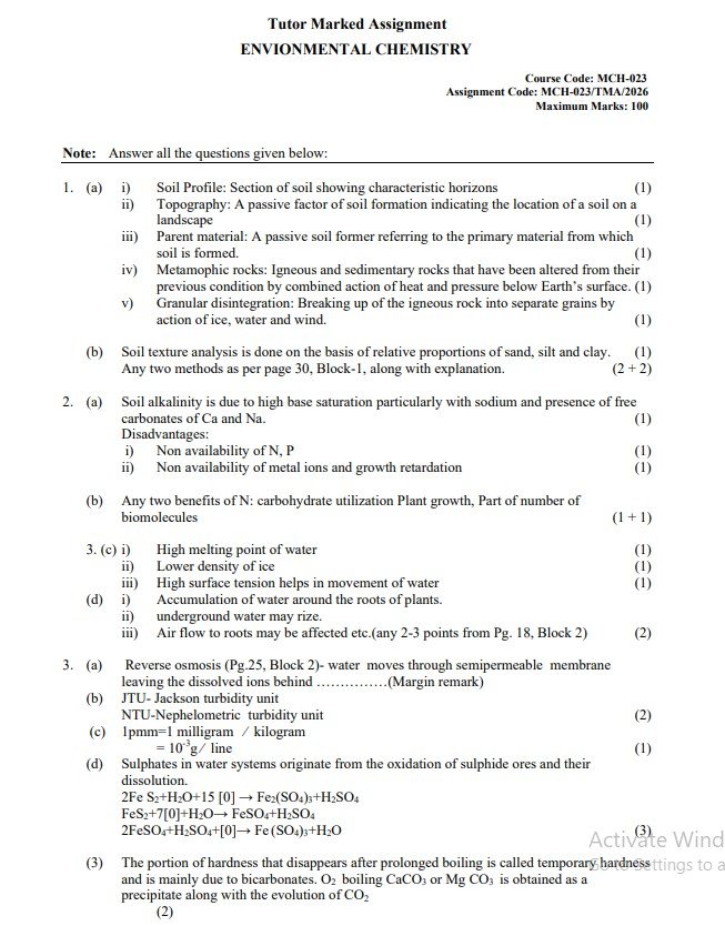 IGNOU MCH-023 Solved Assignment 2025-26 PDF (English)