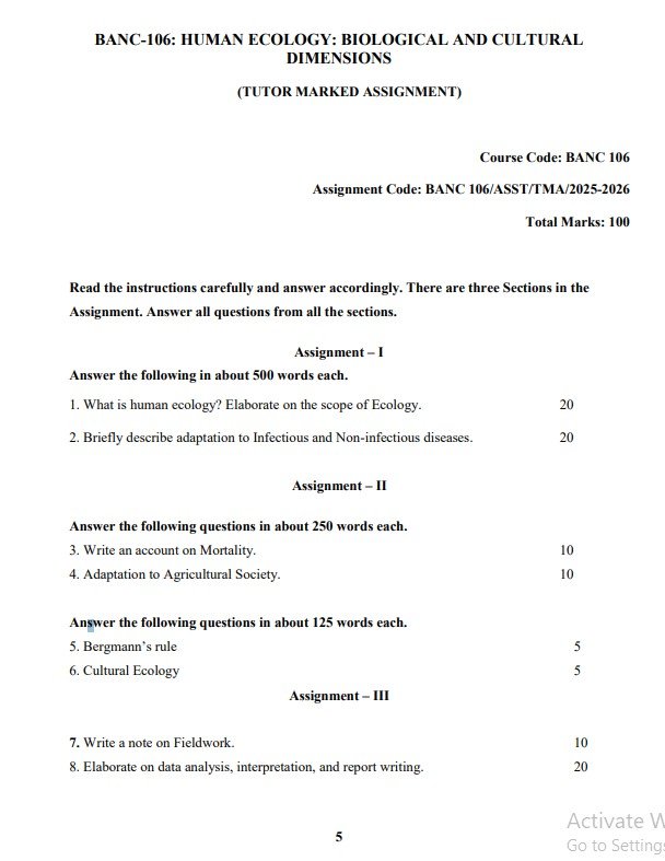 IGNOU BANC 106 Solved Assignment 2025-2026 PDF (English)