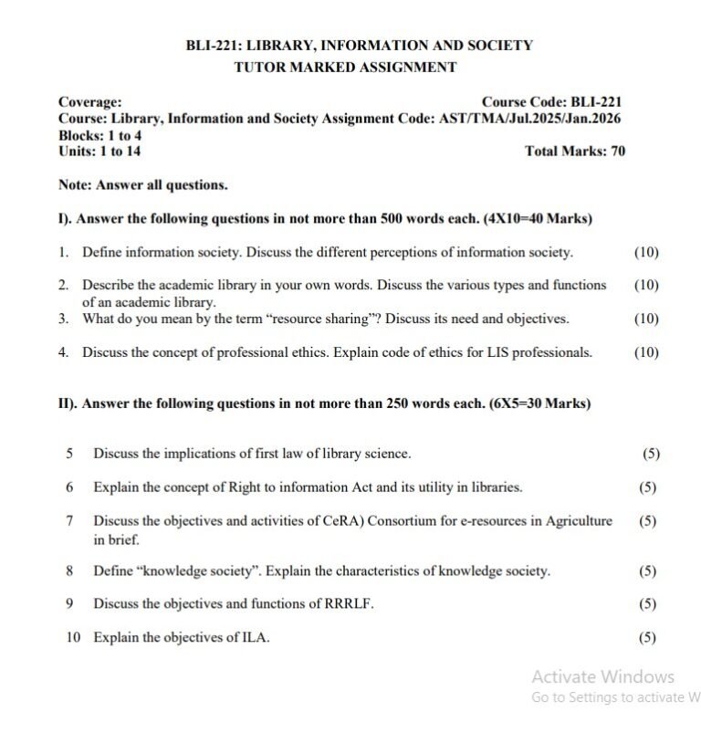 IGNOU BLI-221 Solved Assignment 2025-26 PDF (English)