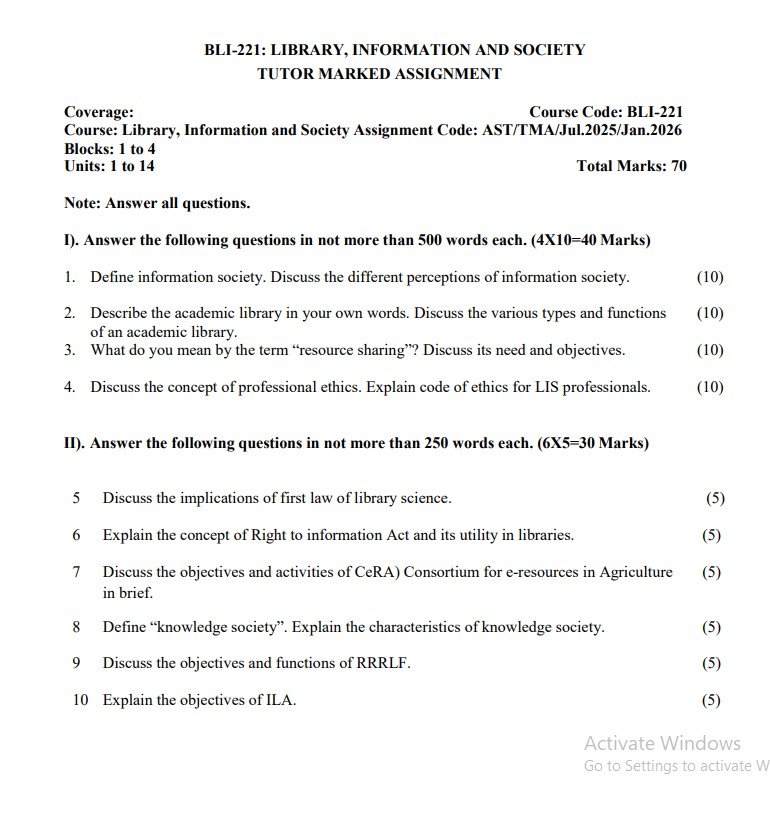 IGNOU BLI-221 Solved Assignment 2025-26 PDF (English)