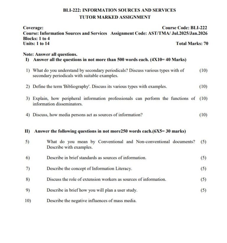 IGNOU BLI-222 Solved Assignment 2025-26 PDF (English)