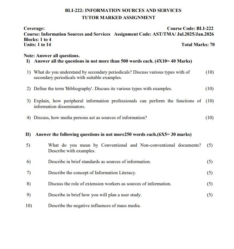 IGNOU BLI-222 Solved Assignment 2025-26 PDF (English)