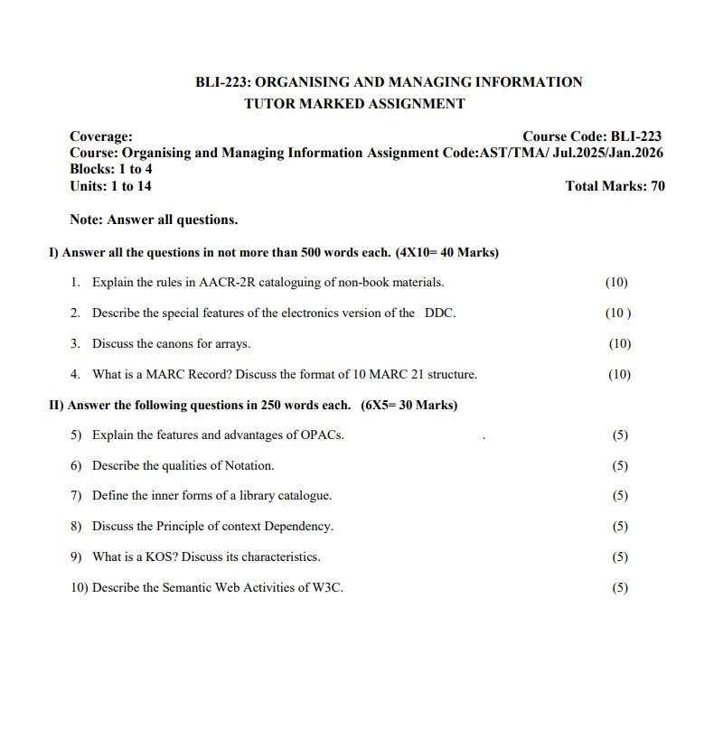 IGNOU BLI-223 Solved Assignment 2025-26 PDF (English)