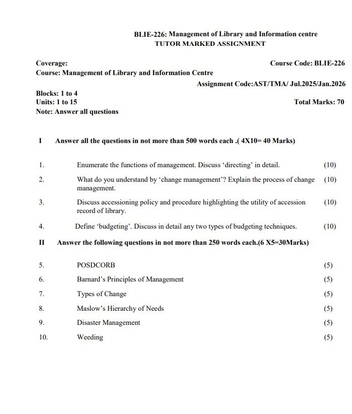 IGNOU BLIE-226 Solved Assignment 2025-26 PDF (English)