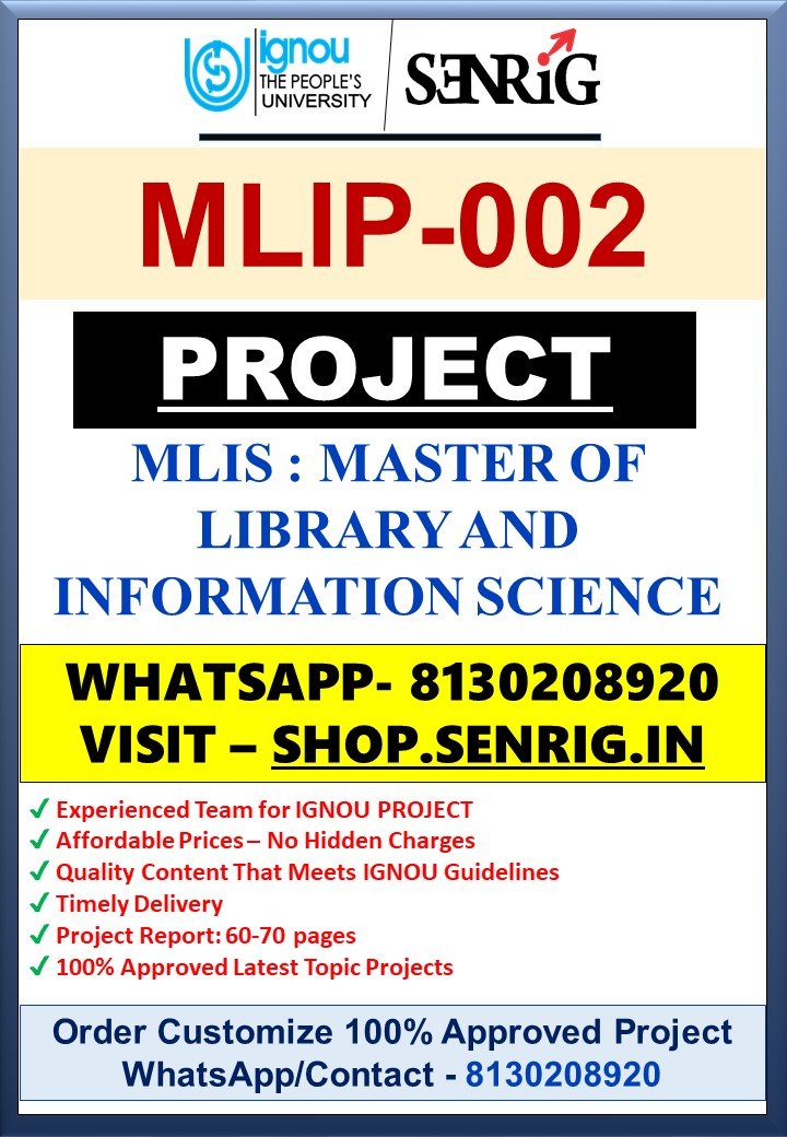 ✅ Buy IGNOU MLIS MLIP-002 Project Report Hardcopy