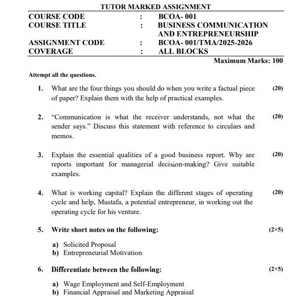 IGNOU BCOA- 001 Solved Assignment 2025-26 PDF (English)