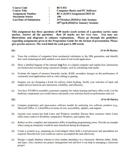 IGNOU BCS-011 Solved Assignment 2025-26 PDF (English)